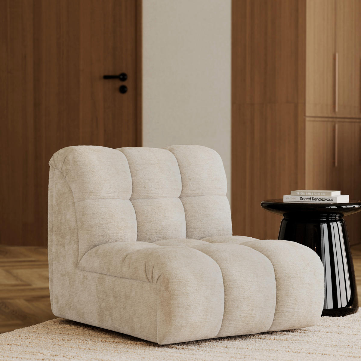 MODULARER Drehsessel SEVEN Geprägter Samt Beige 81cm - Beige, Textil (81/77/98cm) - Premium Interiors