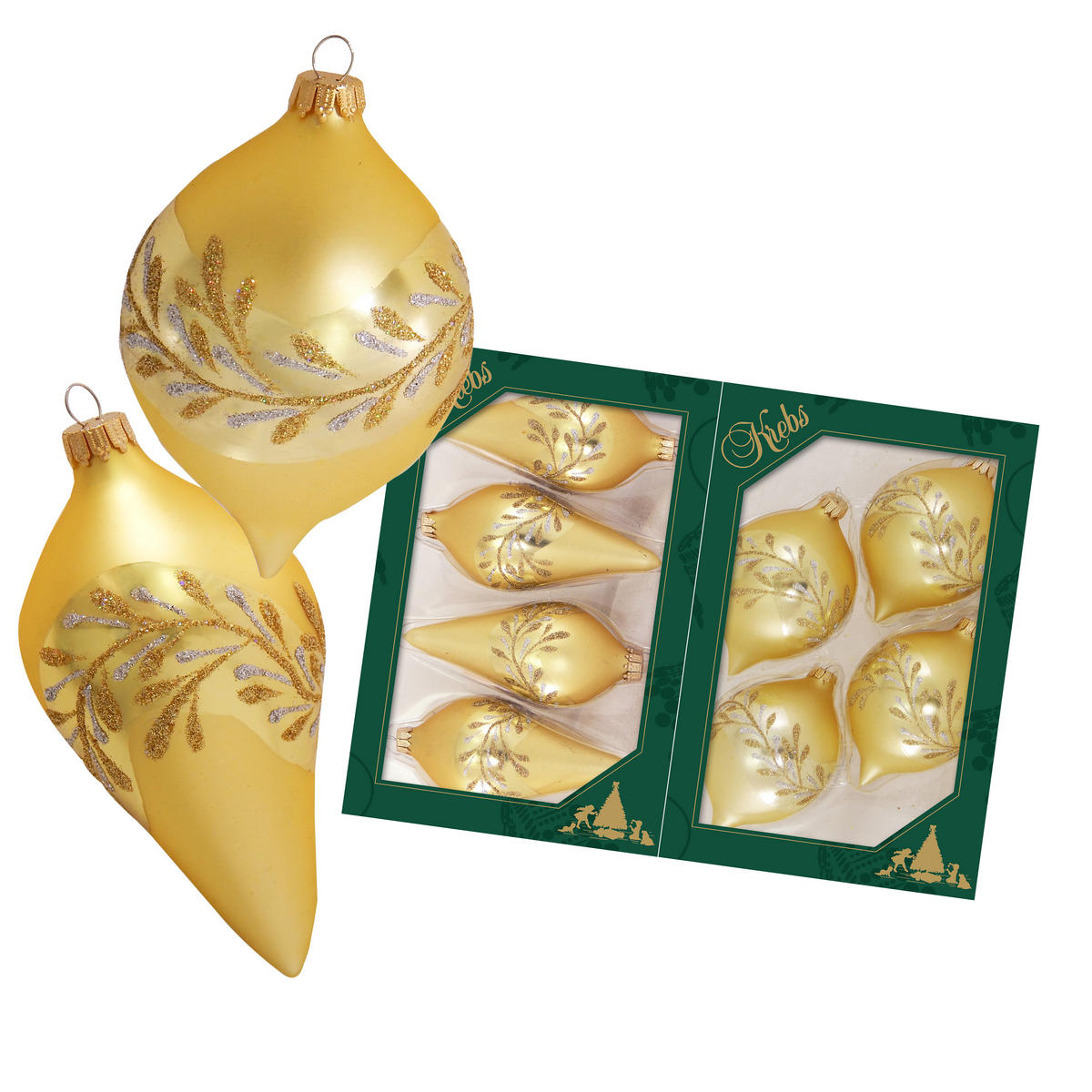 CHRISTBAUMSCHMUCK Zwiebeltropfen Goldfarbig 10cm (Glas / 8 Stk.) - Goldfarben, Glas (4/10/4cm) - Krebs Glas Lauscha