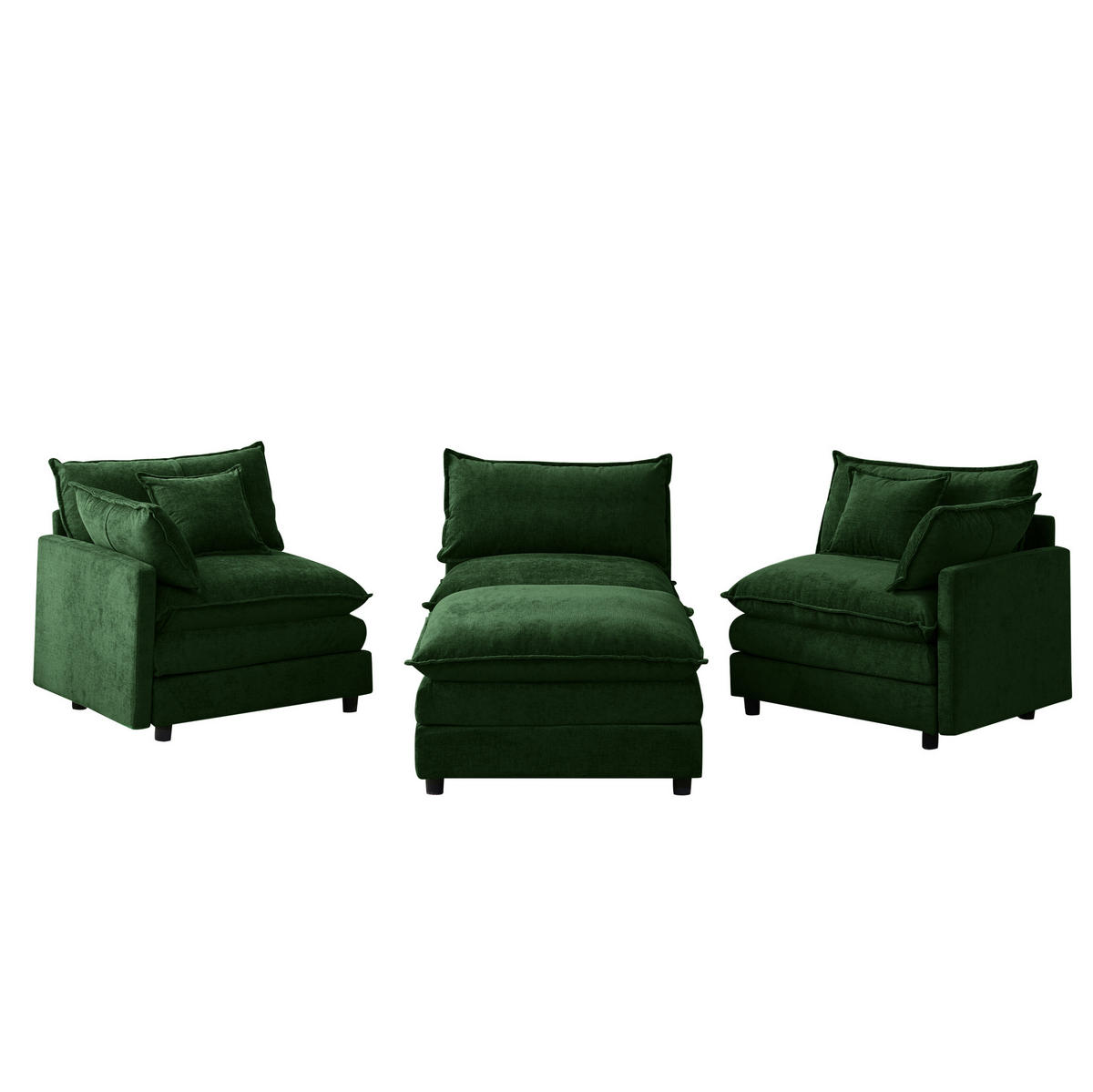 ECKSOFA 3-Sitzer mit Hocker, modulares Design und Chenille-Bezug, Grün - Grün, Textil (267/154cm) - Redom