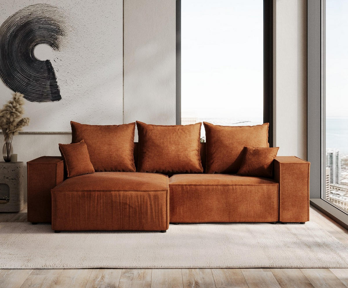 ROHOVÁ SEDAČKA SENSO, textil, Měděná - černá/měděná, dřevo/kompozitní dřevo (255/148cm) - AltaBeds