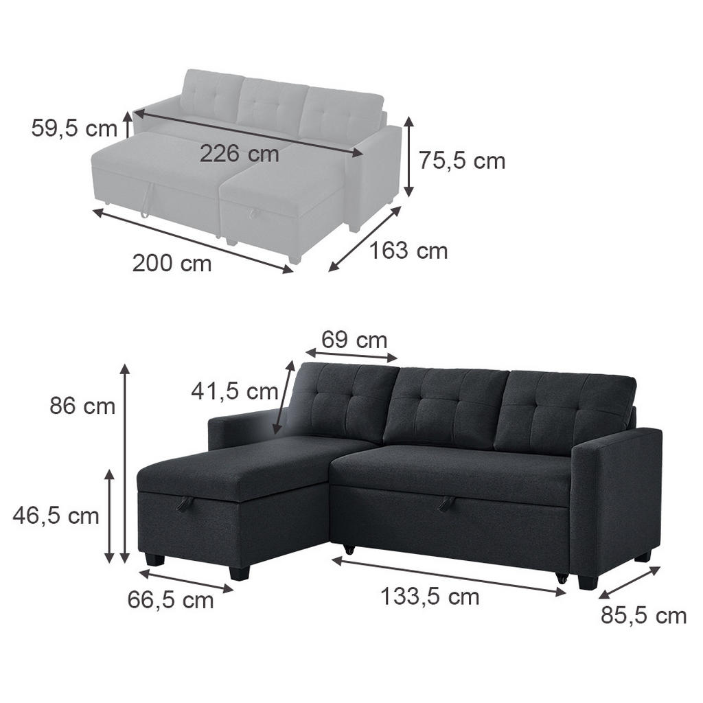 Thumbnail - VitaliSpa Sofa, Anthrazit, Holz, L-Form,Rechteckig, 226x163 cm, Wohnzimmer, Sofas & Couches, Wohnlandschaften, Ecksofas