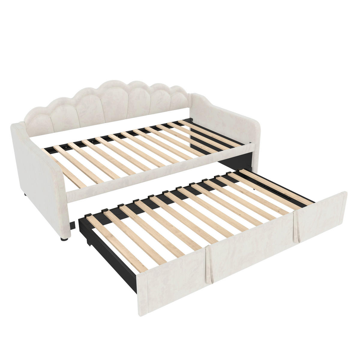 BETT 90/200 cm ausziehbar auf 180/200 cm mit Kopfteil und LED in Beige - Beige, Textil (90/200cm) - BEAOK