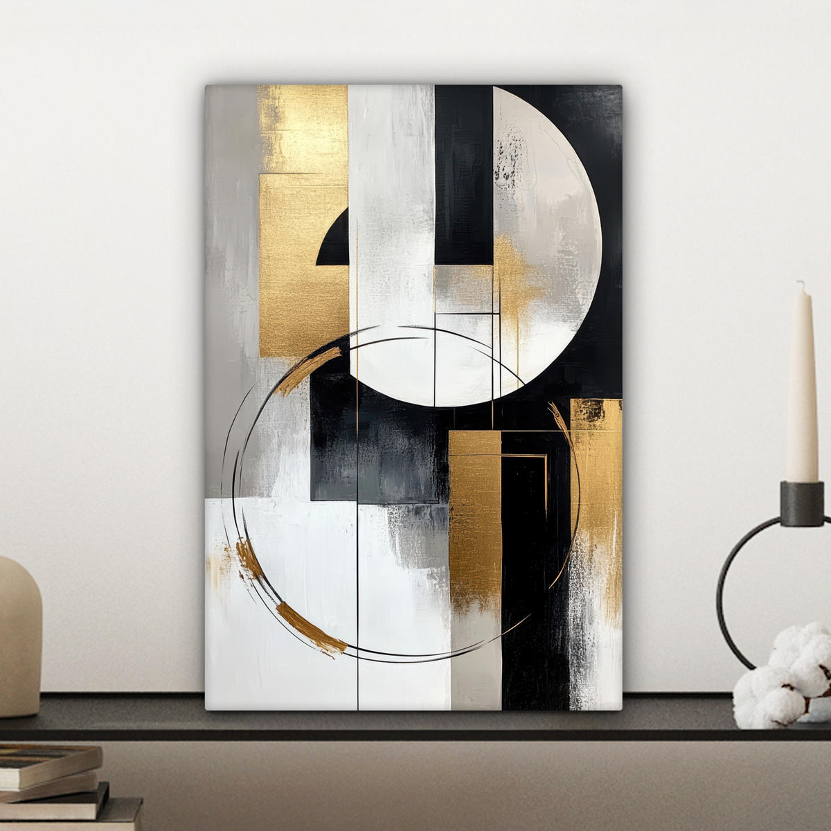 LEINWANDBILD - Abstrakt - Gold - Silber - Formen - Ästhetik - 20x30 - Bilder - Multicolor, Textil (20/30cm) - MuchoWow