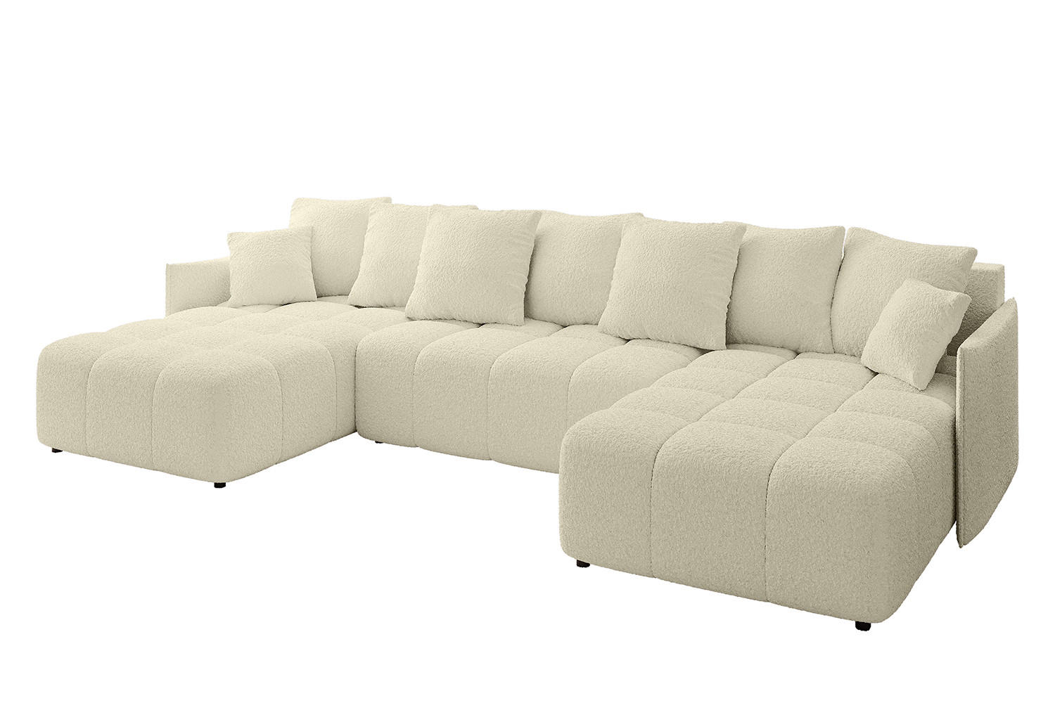 WOHNLANDSCHAFT LONLI-U 355x189x68 Beige Bouclé - Hellbraun/Creme, Holzwerkstoff/Kunststoff (355/68/189cm) - ALTDECOR
