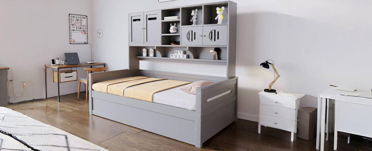 BETT 90/200 cm Grau aus Holz mit hydraulischem Stauraum - Grau, Holz (90/200cm) - OKMYHOME