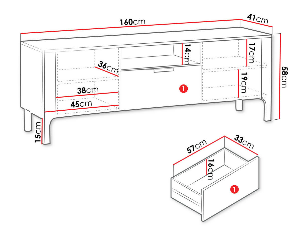 TV-LOWBOARD Marbella 05 - Kaschmir, Holzwerkstoff/Metall (160/58/41cm) - MIRJAN24