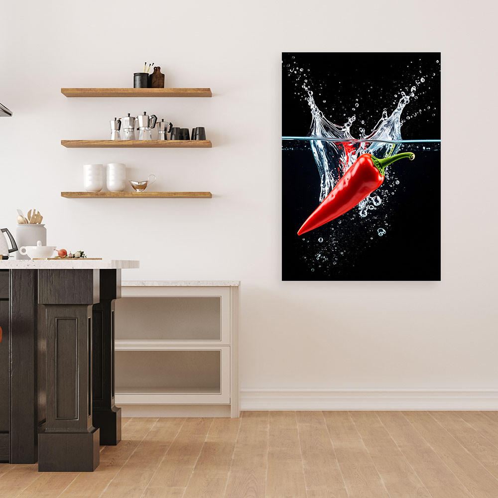 LEINWANDBILD Paprika in Wasser 80x120cm - Rot, Textil (80/120cm) - Feeby