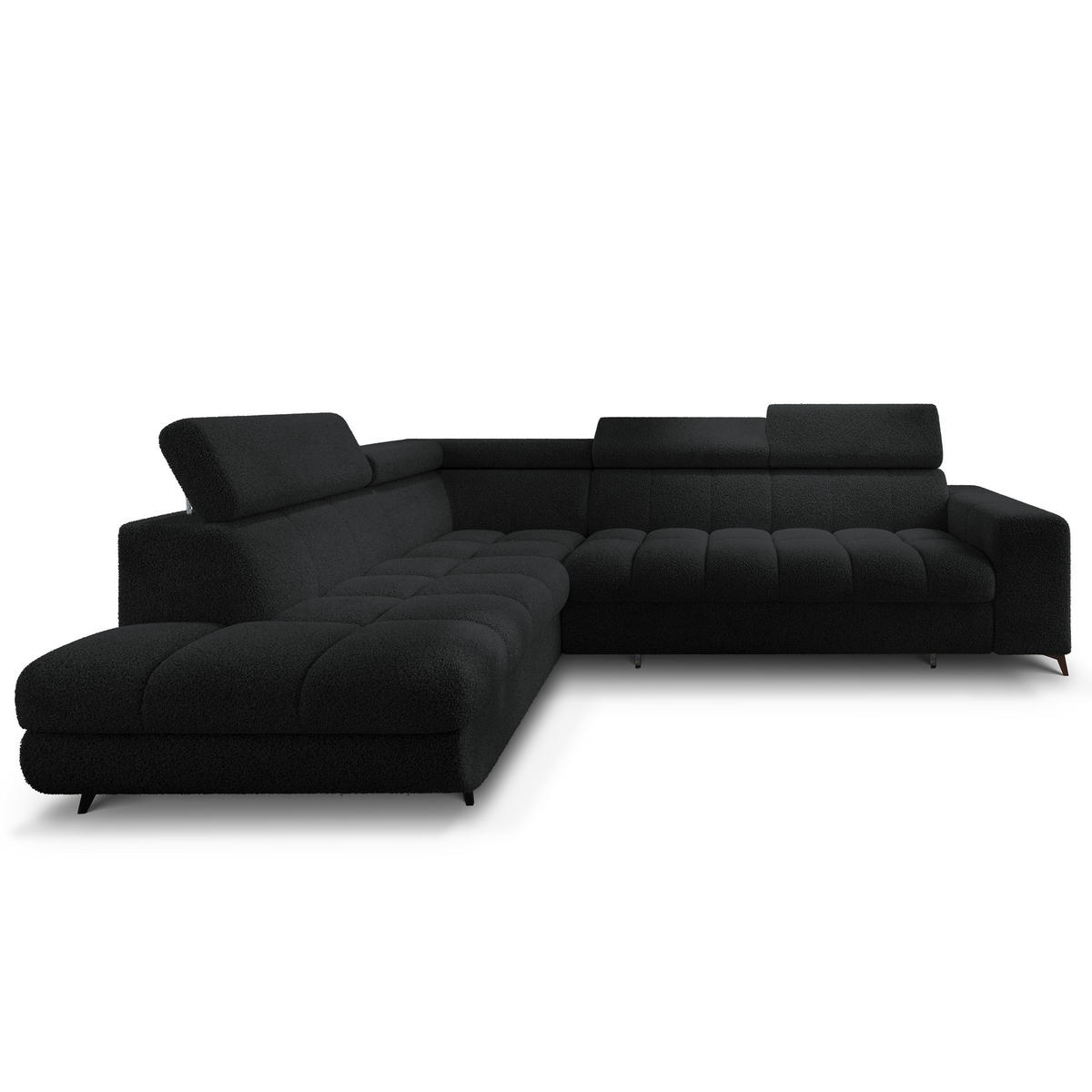 ECKSOFA MORIVA Q L-S Schwarz Boucle-Stoff mit Schlaffunktion - Schwarz, Holzwerkstoff/Textil (253/190cm) - MASSENO