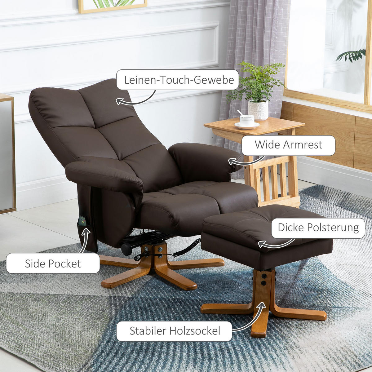 RELAXSESSEL, Massagesessel, Braun - Braun, Leder/Kunststoff (86/99/80cm) - HOMCOM