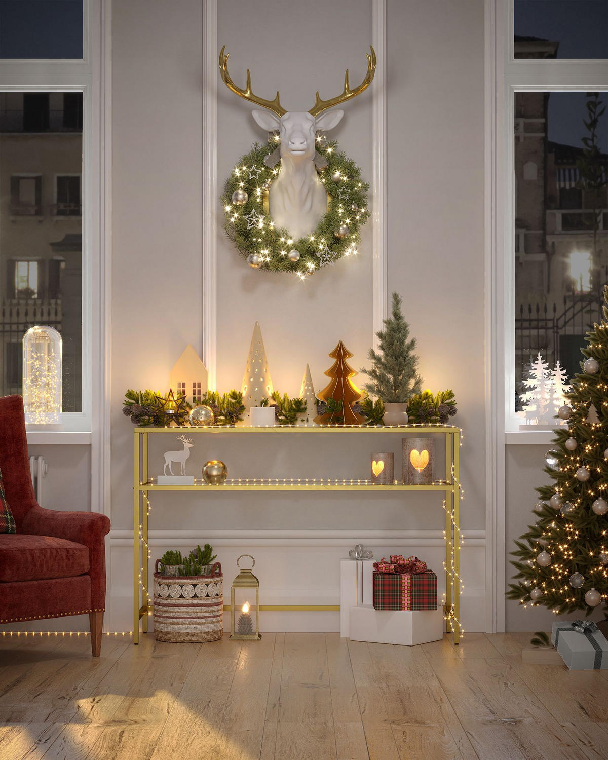 KONSOLENTISCH COTONOU - Goldfarben, Glas (35/120/80cm) - Hansiro