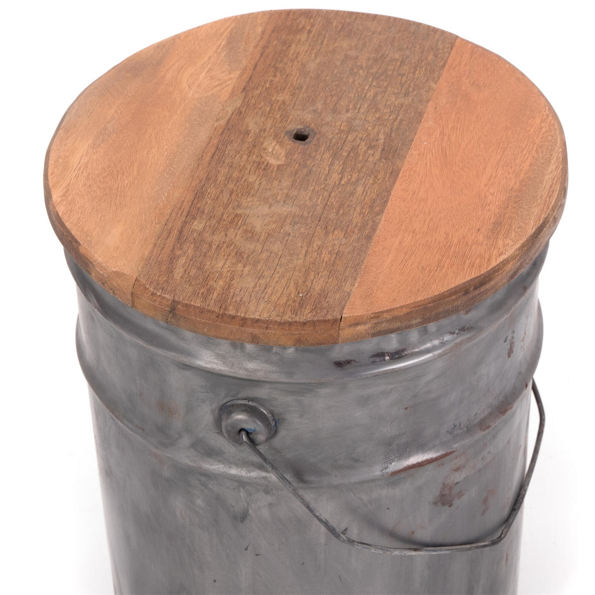 BEISTELLTISCH BARREL Metall rund mit Holzplatte - Silberfarben, Kunststoff (30/30/40cm) - DESIGN DELIGHTS