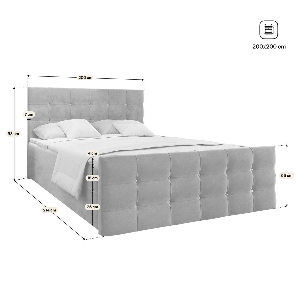 AMERICKÁ POSTEL SLAT, 200x200 cm s matrací a úložným prostorem, H2+H3, hnědá - hnědá, dřevo (200/200cm) - MASSENO