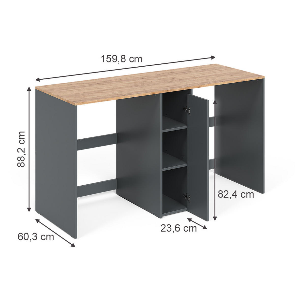 WASCHMASCHINENSCHRANK Viktor Anthrazit 159.8 x 88.2 cm mit 3 Fächern - Honigeiche/Anthrazit, Holzwerkstoff (159.8/88.2/60.3cm) - Vicco