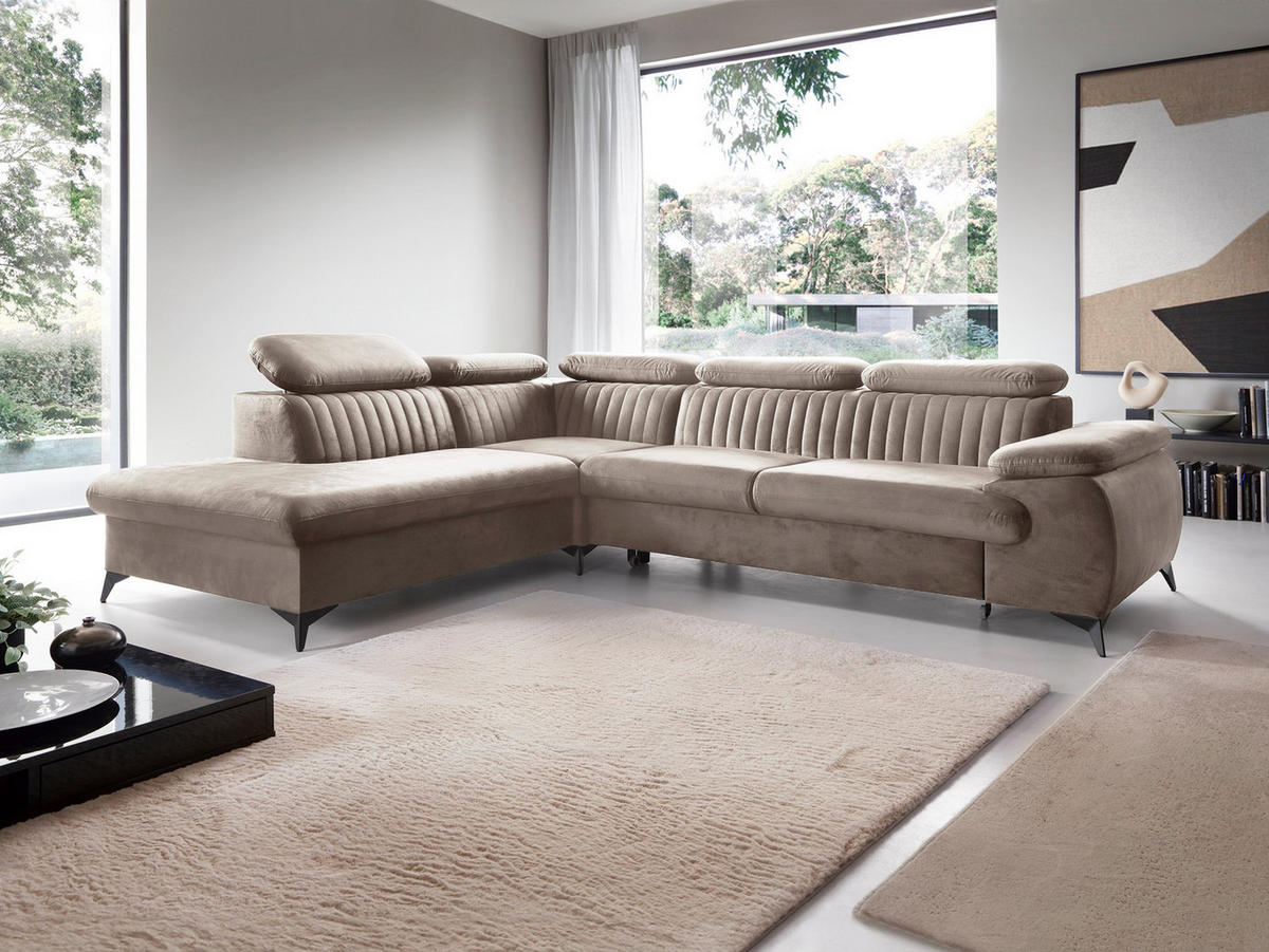 ECKSOFA 275 cm mit verstellbaren Kopfstützen Xanto L, Links, Hellbraun - Hellbraun, Holz (275/221cm) - Emporius