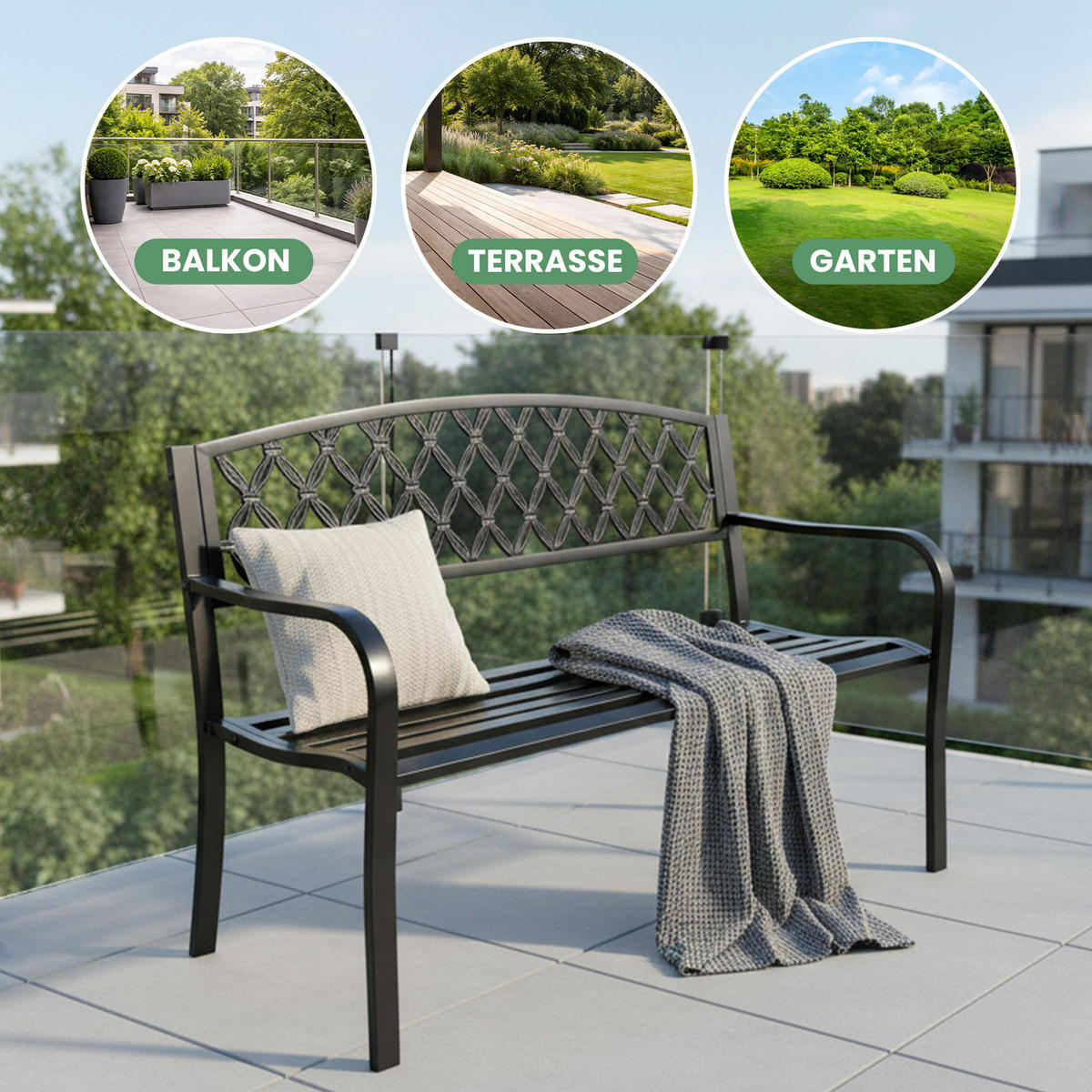 GARTENBANK CLASSICO Schwarz 127 x 86 x 62 cm - Schwarz, Metall (127/86/62cm) - Akord