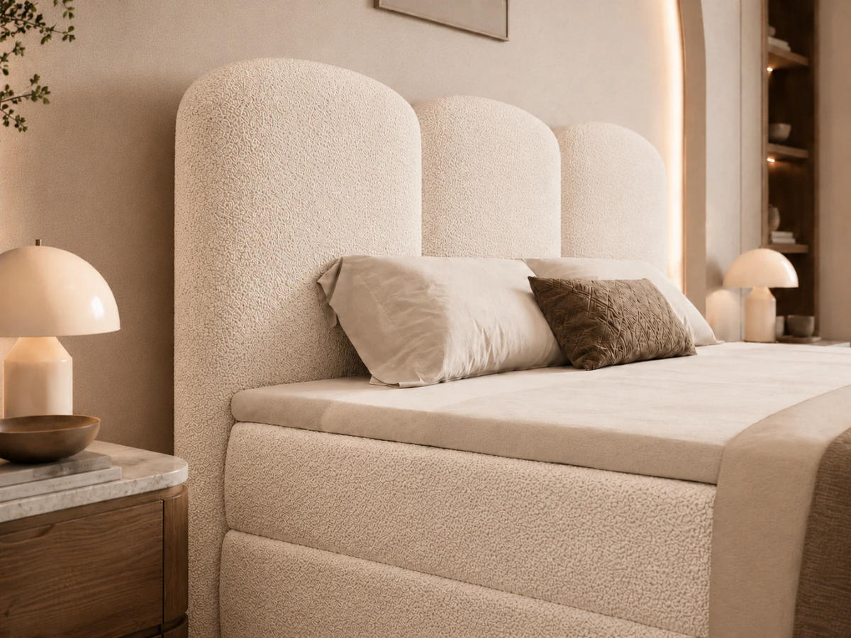 BOXBETT ROYAL 120x200 cm in Beige, Bettkasten, Topper, Bouclé-Stoff - Beige, Holz/Textil (120/200cm) - EMLAR Home