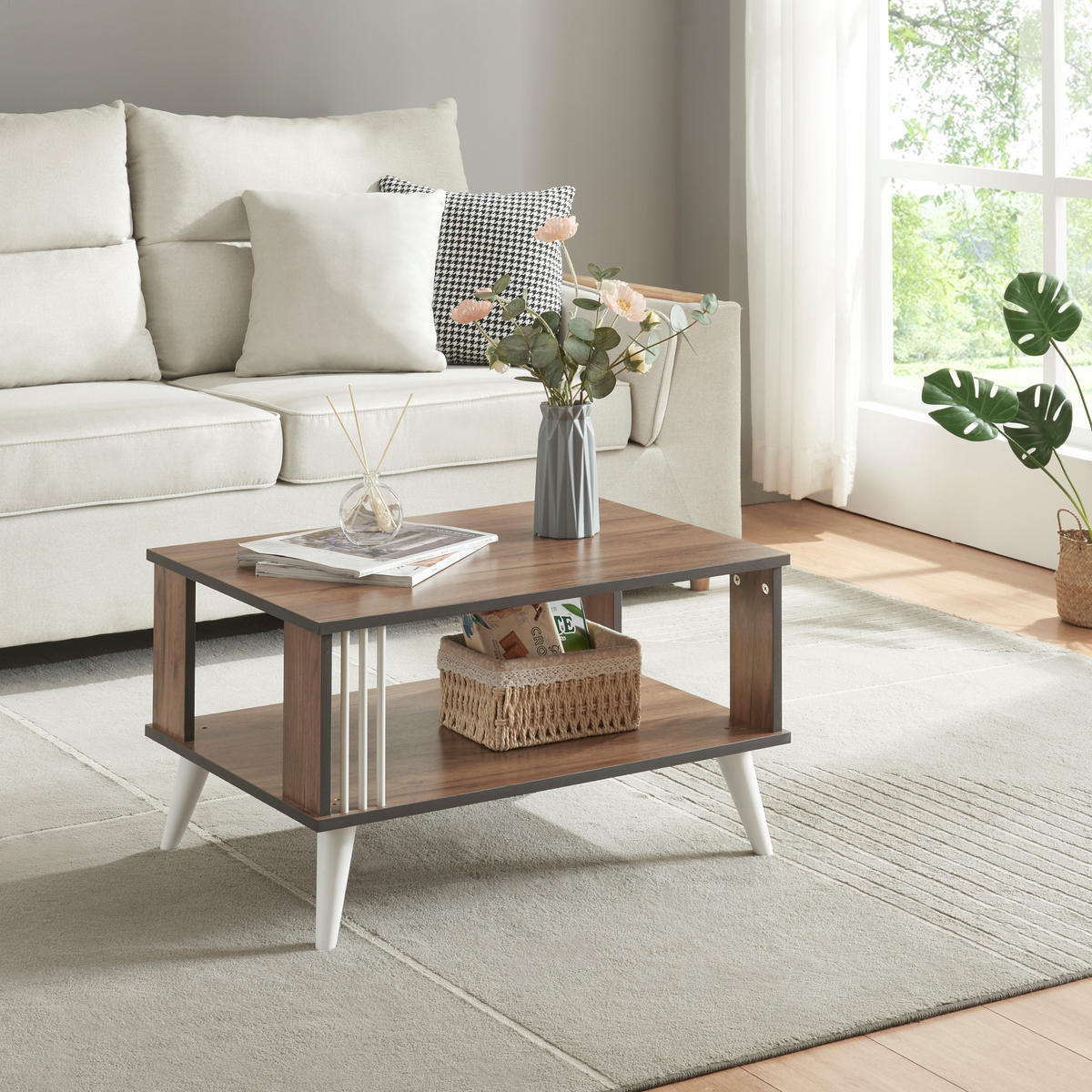 COUCHTISCH Århus 40/70/50 cm - Eichefarben/Weiß, Holzwerkstoff/Kunststoff (50/70/40cm) - [en.casa]