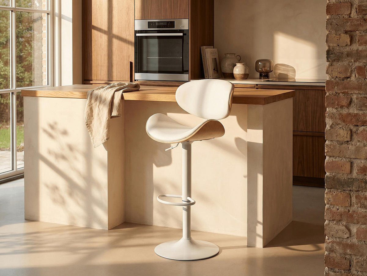 BARHOCKER - 49.5 cm x 46 cm - kunstleder - naturfarben hell, weiß Montenegro - Naturfarben/Weiß, Leder (49.5/111/46cm) - Vente-Unique