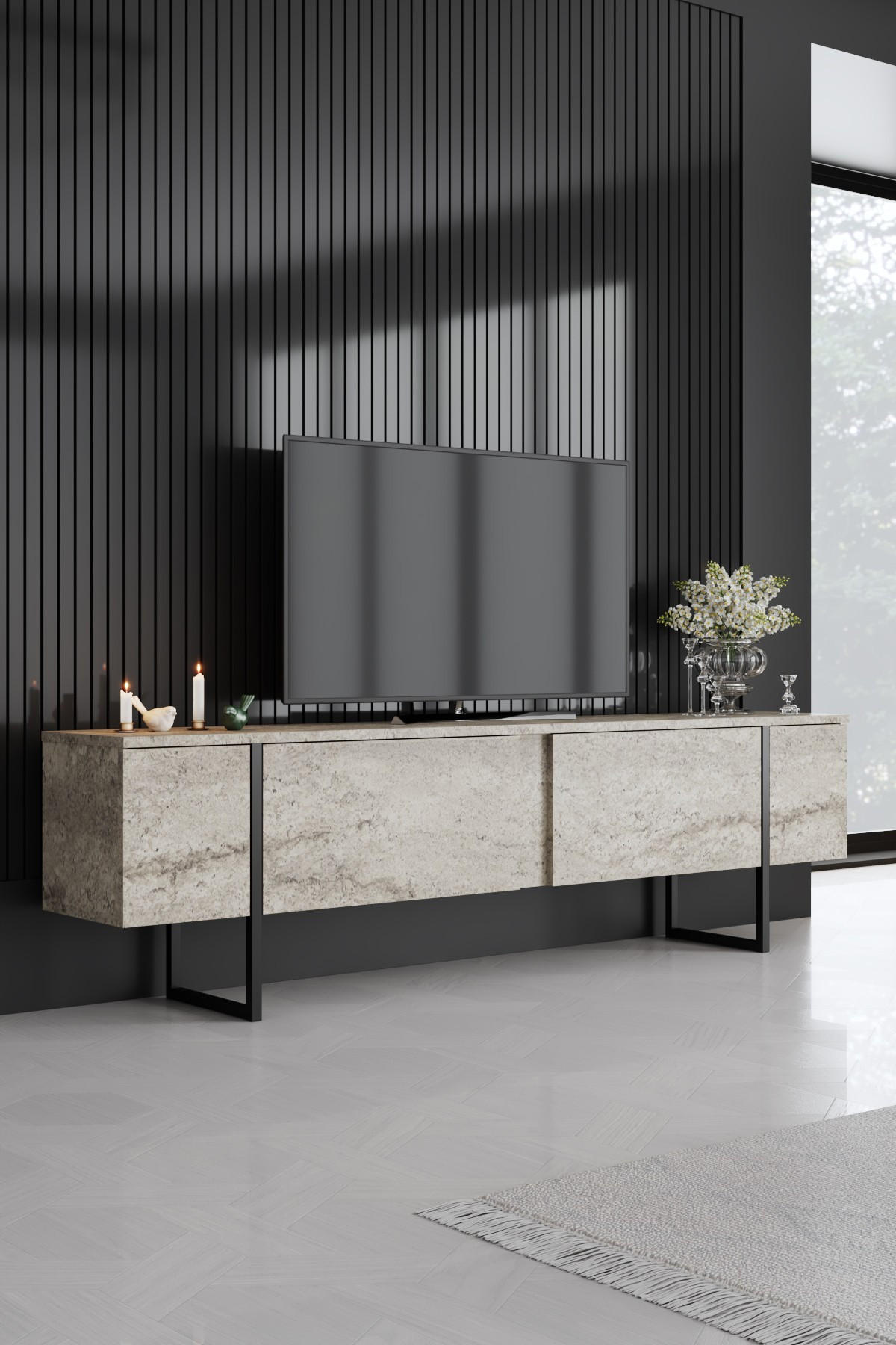 TV-MÖBEL luxe beige - Goldfarben/Schwarz, Holz (30/50/180cm) - Habitat Garten