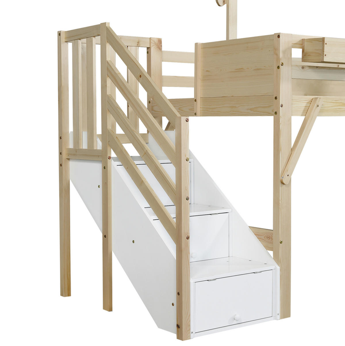 ETAGENBETT mit Stauraumtreppe und Kreidetafel 90x200 cm Weiß/Natur - Weiß, Holzwerkstoff (90/200cm) - Beauniv