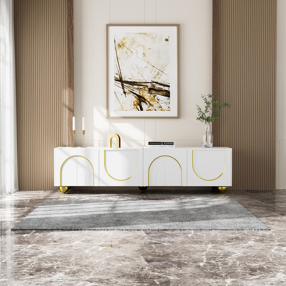 TV-SCHRANK in Weiß/Gold mit 4 Push-to-Open Türen 170/38/44 cm - Weiß, Holzwerkstoff (170/44/38cm) - Redom