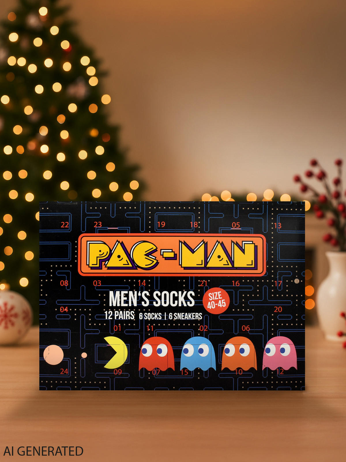 ADVENTSKALENDER Pac-Man mit 12 Paar Socken Größe 40-45 - Multicolor, Textil (37/5/26.5cm) - United Labels