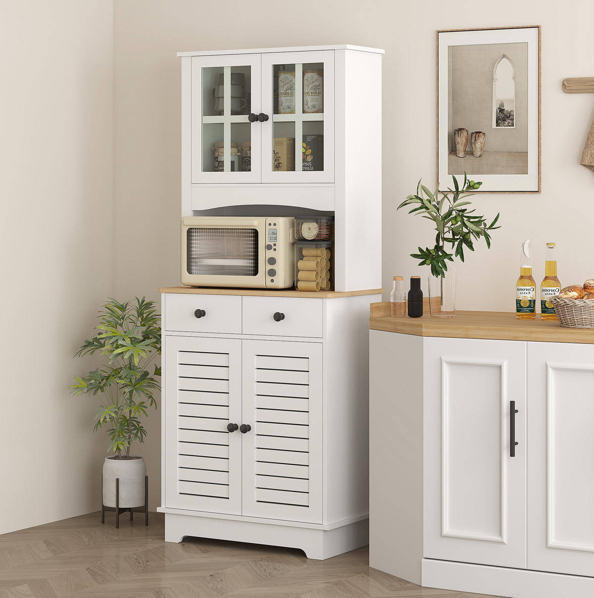 BUFFET 68/170/39,5 cm Weiß aus Holz mit verstellbaren Regalböden - Weiß, Holz (39.5/170/68cm) - OKMYHOME