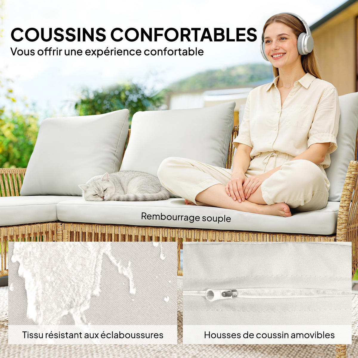 GARTENLOUNGE-SET 3tlg DE-13701 mit Liege & Tisch Creme - Creme, Metall - ComfortXL