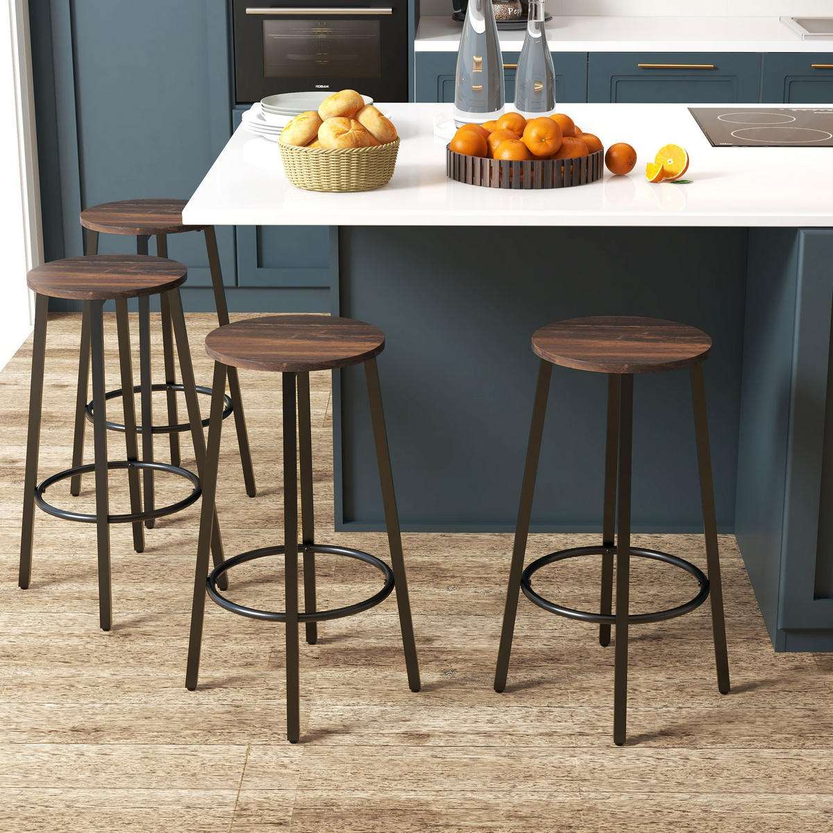 TRESENSTÜHLE 4ER-SET aus Stahl Rustikales Braun Schwarz - Braun, Holzwerkstoff (42/65/42cm) - HOMCOM