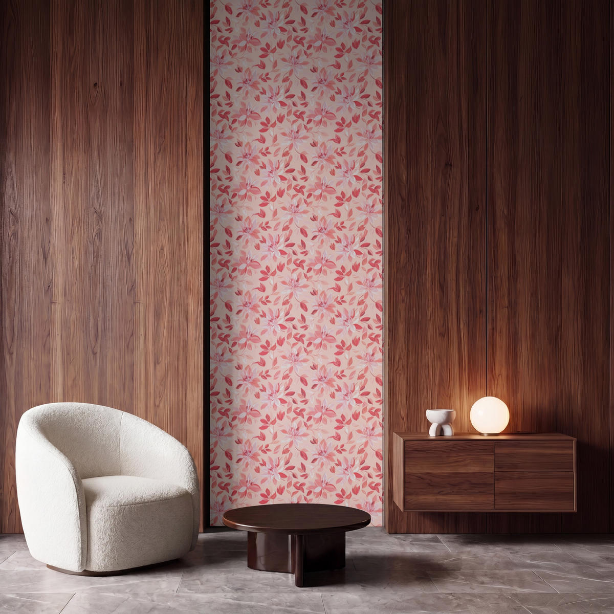 TAPETE - Botanisch - Blumen - Rot - 100x300 cm - Koralle, Papier (100/300cm) - OnlyWow