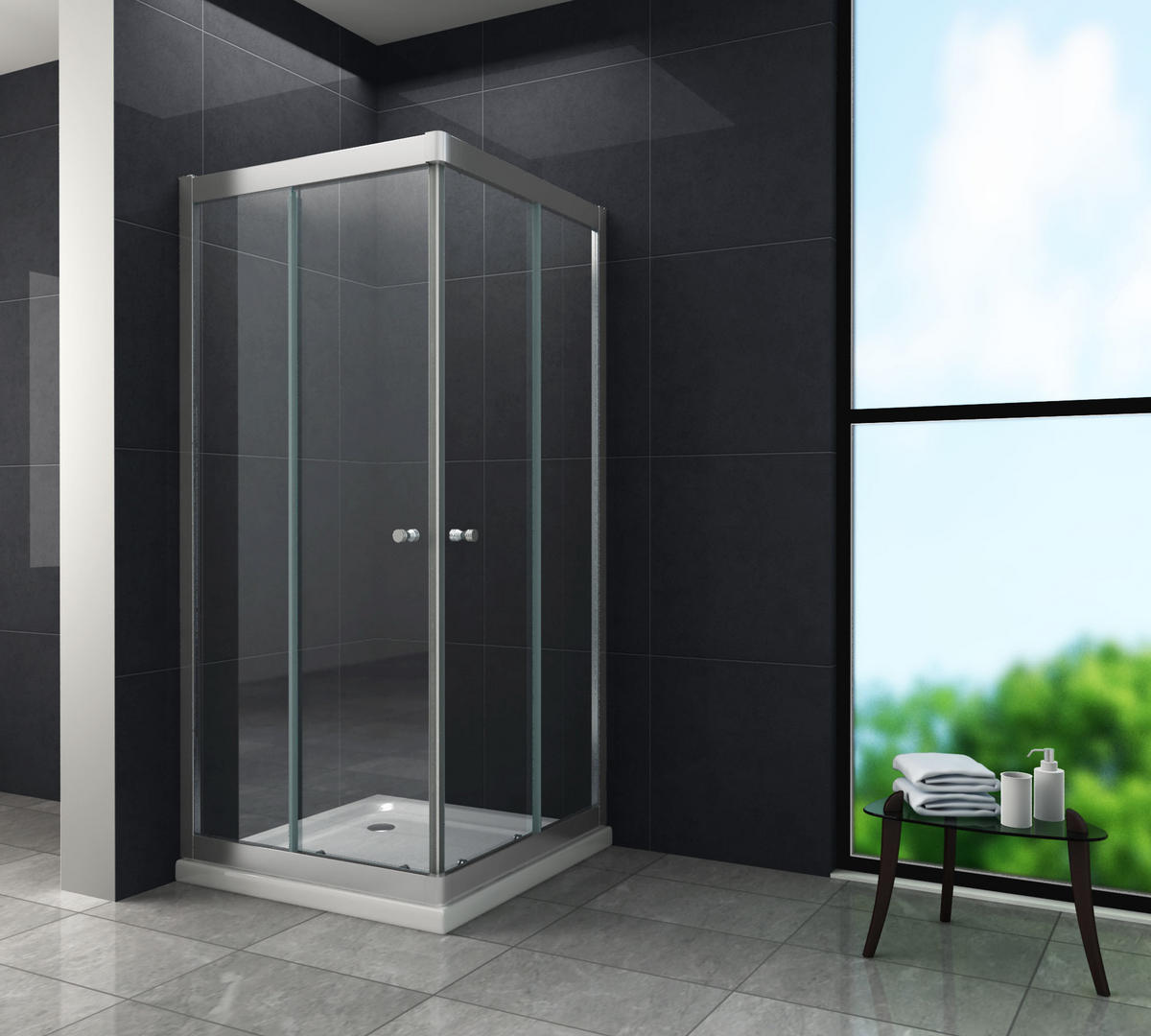 DUSCHKABINE SLIDE Klar 90 x 90 x 195 cm 6 mm ESG - Klar, Glas (90/90/195cm) - Glasdeals