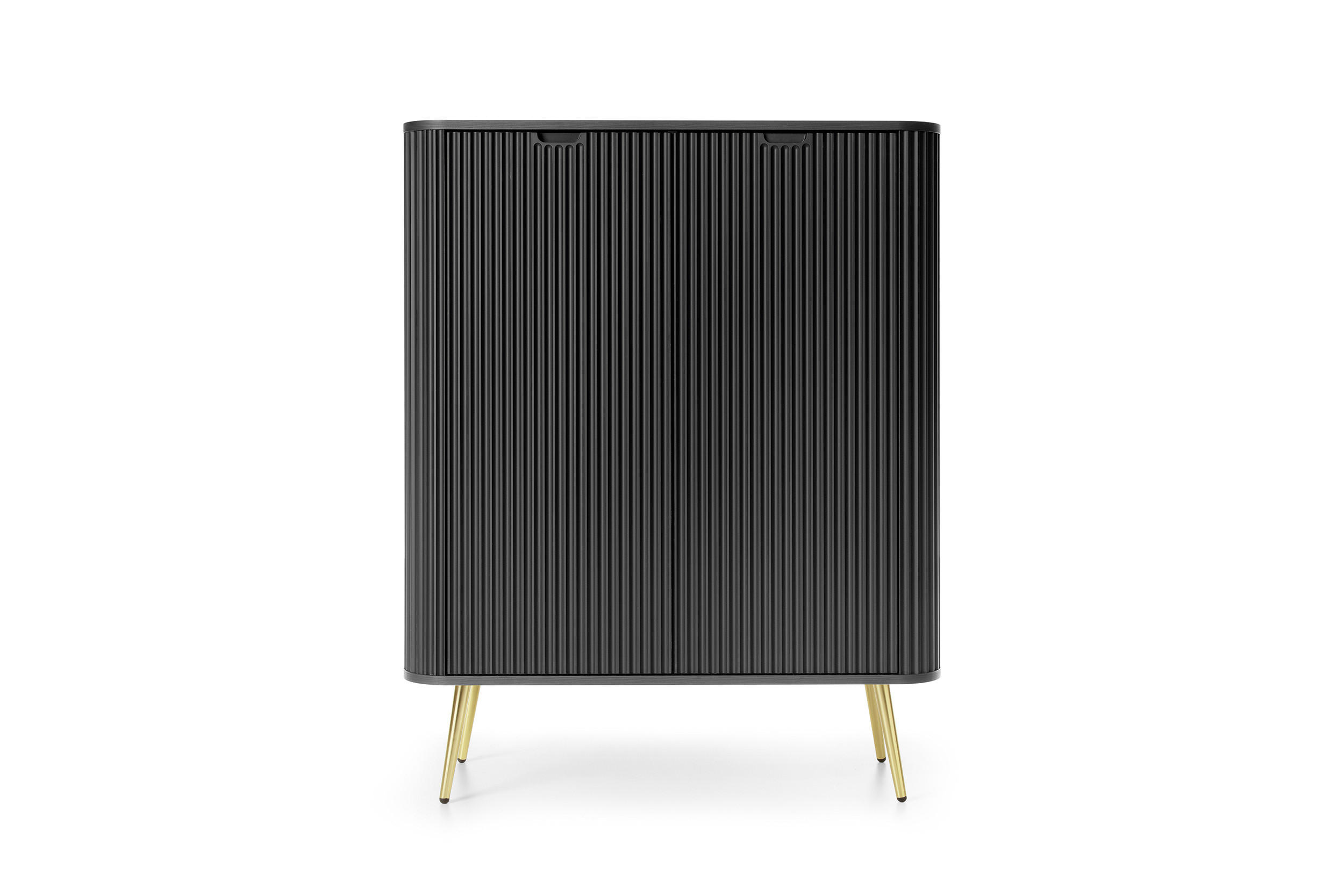 KOMMODE ZOVA - K-103, mit 6-Regalen, Metallfüße 103x39x129 cm SCHWARZ - Goldfarben/Creme, Holzwerkstoff/Kunststoff (103/129/39cm) - DomoHome