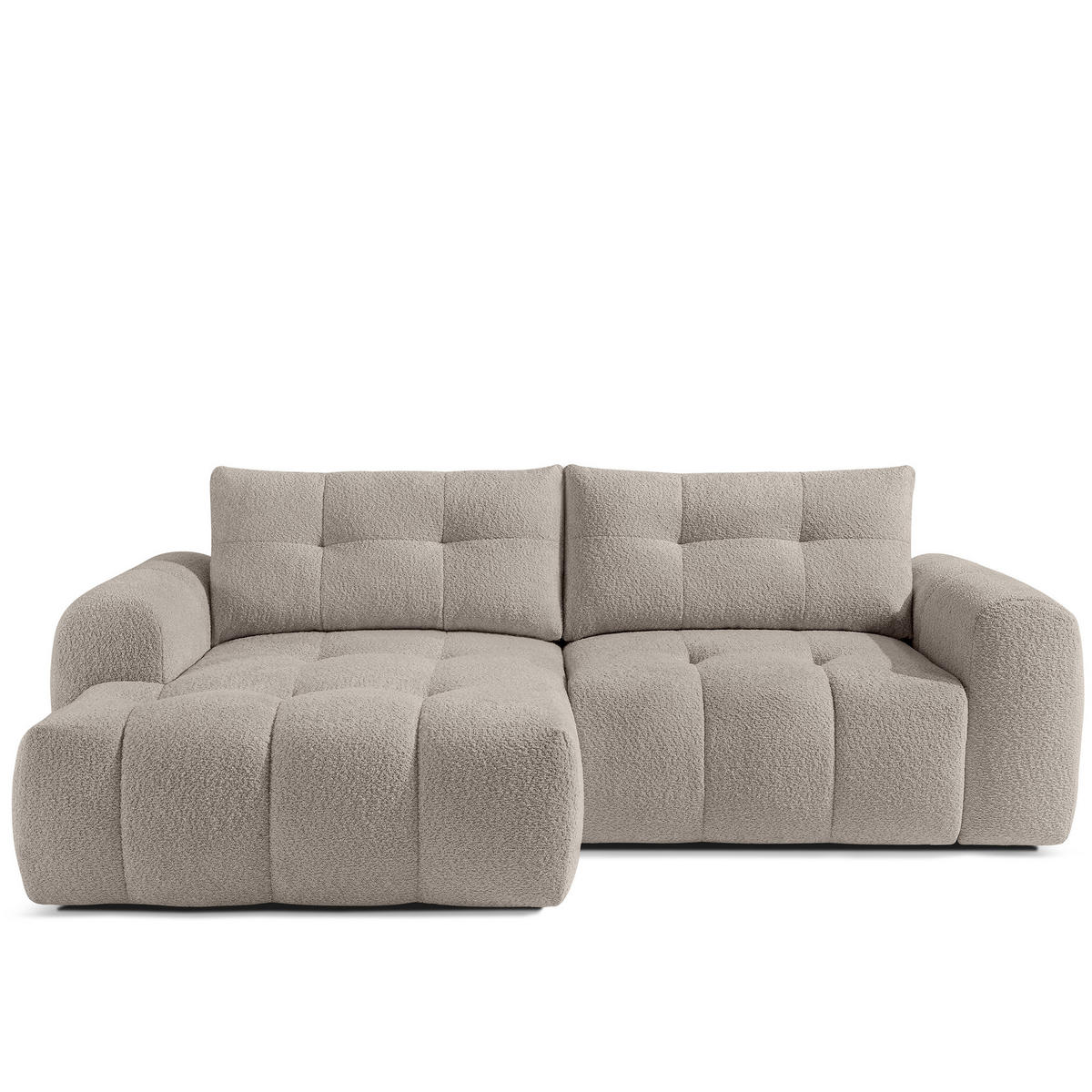 ECKSOFA MIT HOCKER RAVIA, Bouclé, Grau - Grau, Holz/Textil (96/50cm) - KONSIMO®