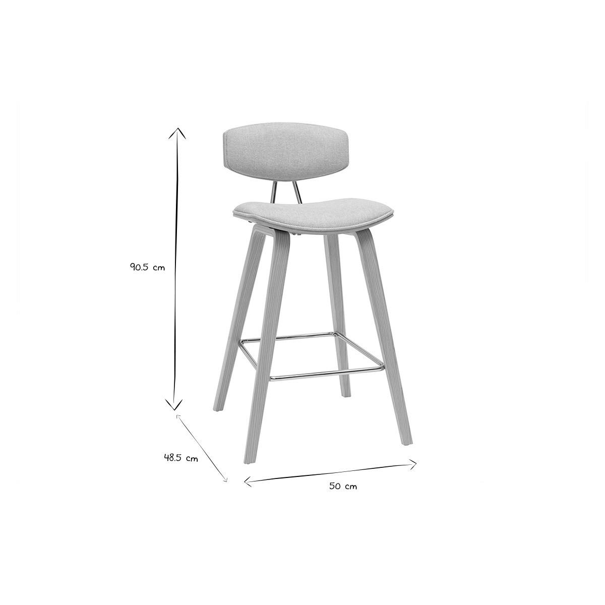 BARHOCKER Beiger Stoff Samteffekt Helles Holz H69 cm 2er-Set VASCO - Beige, Textil (48.5/90.5/50cm) - Miliboo