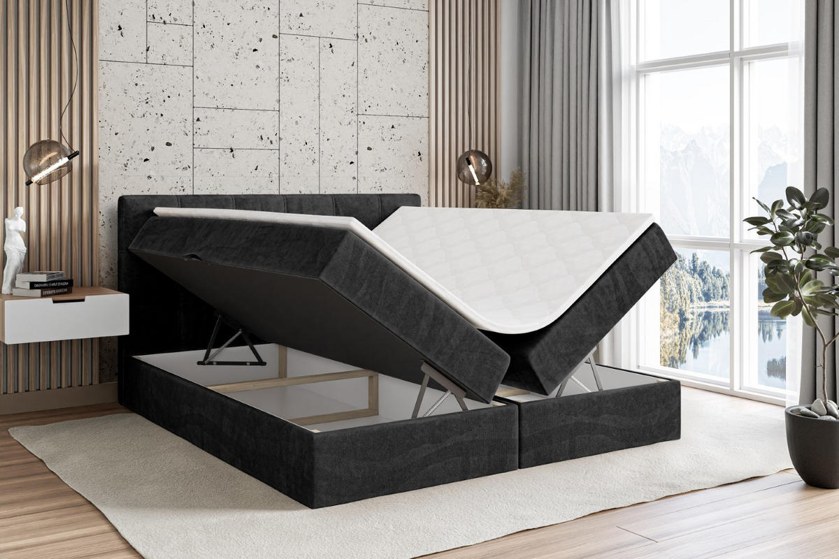 BOXBETT mit Matratze H4 und Lattenrost - MARCE - 160 x 200 cm - Schwarz - Schwarz, Holzwerkstoff (160/200cm) - ALTDECOR