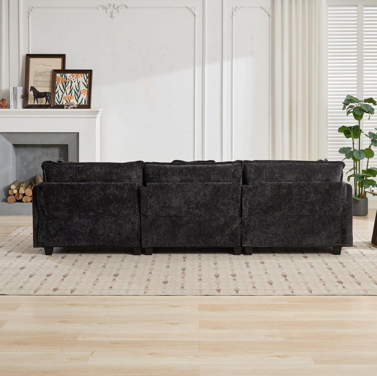 3-SITZER-SOFA aus Chenille in Schwarz mit modularem Design - Schwarz, Textil (75/84/289cm) - Modfu