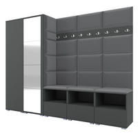 GARDEROBE NELA VII 250 cm (Modulare Flurmöbel XL Graphit mit Spiegel & Sitzpolster Dunkelgrau 15 Universell) - Dunkelgrau/Silberfarben, Holz/Holzwerkstoff (250/187/40cm) - Ravio