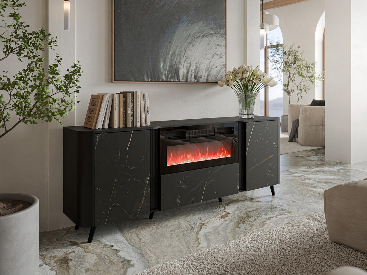 KOMMODE Volare 200 EF mit Kamin - Multicolor/Schwarz, Holzwerkstoff/Kunststoff (200/76/39cm) - MIRJAN24