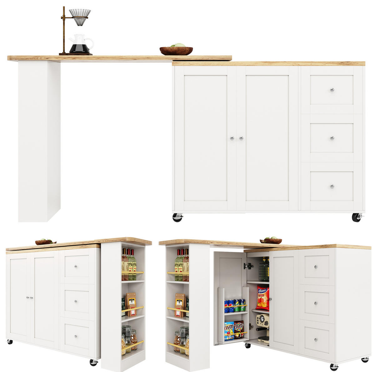 BARTISCHSCHRANK 360° drehbar auf Rollen Weiß MDF 2-tlg. - Weiß, Holz (39/106/203cm) - Beauniv