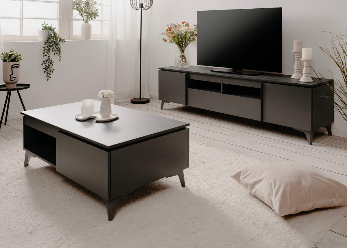 COUCHTISCH grau, Schiefer 100 cm, Wohnzimmertisch mit Schublade - Schieferfarben/Dunkelgrau, Holzwerkstoff/Kunststoff (55/100/40cm) - Furn.Design