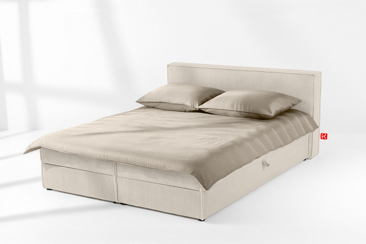 BOXSPRINGBETT ROTI mit Stauraum, ecrufarben - Ecru/Schwarz, Holz/Holzwerkstoff (180/200cm) - KONSIMO®