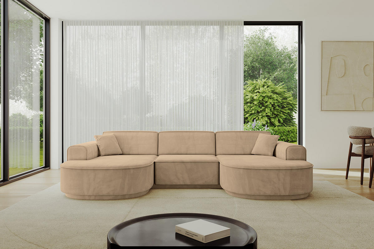 WOHNLANDSCHAFT MARI-U1-v3 - 303x171x83 cm Taupe Velours - Taupe/Schwarz, Holzwerkstoff/Kunststoff (303/83/171cm) - ALTDECOR