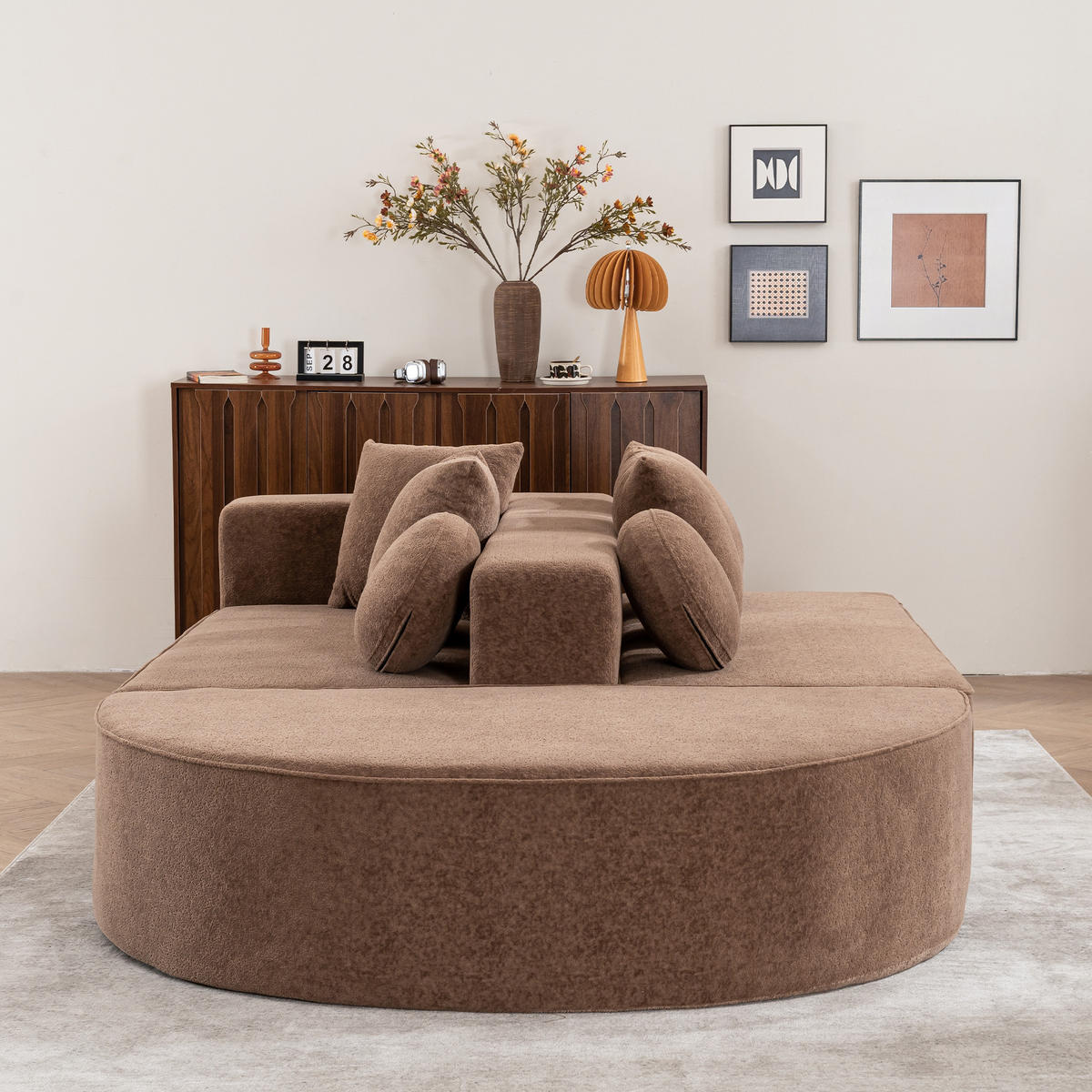 WOHNLANDSCHAFT Chenille Braun mit Kissen - Braun, Textil (263/66/171cm) - WISHDOR