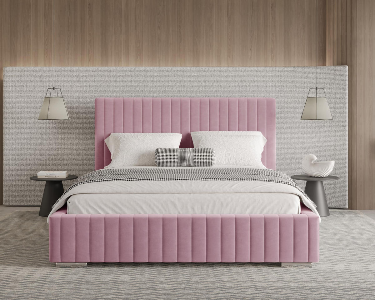 POLSTERBETT 180x200 cm mit Bettkasten, Lattenrost und Kopfteil, Eleganter Zanzibar-Stoffbezug, Rosa - Rosa, Holz (180/200cm) - Chilly