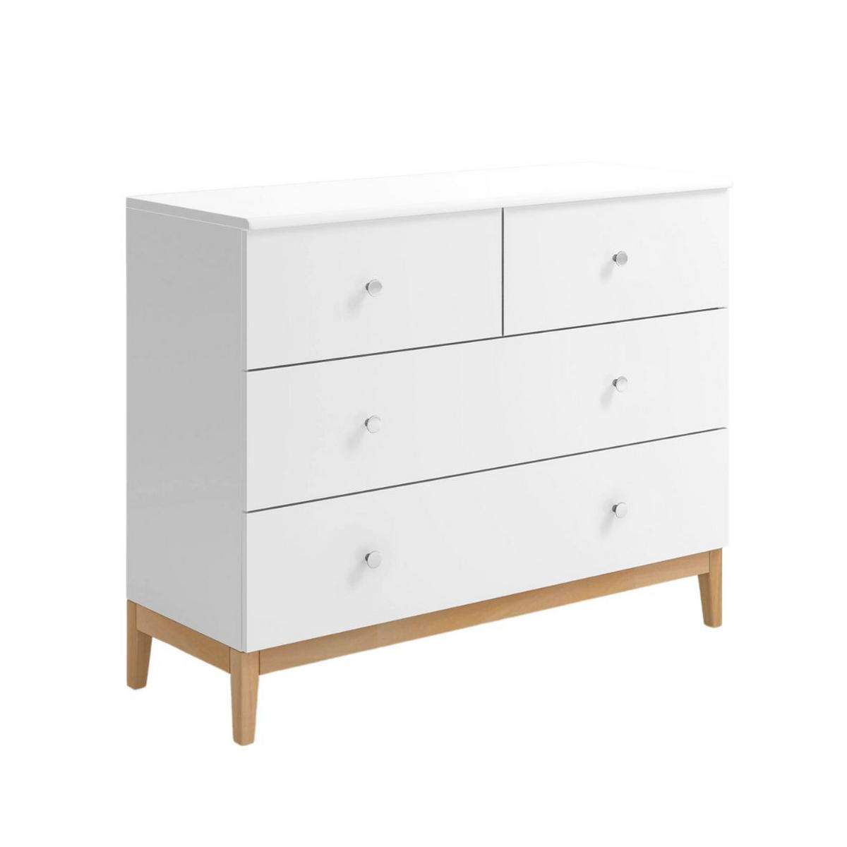 HOLZKOMMODE Livia mit silbernen griffen, Weiß/Naturfarben - Silberfarben/Buchefarben, Holz/Buchenholz (120/93/43cm) - Visby