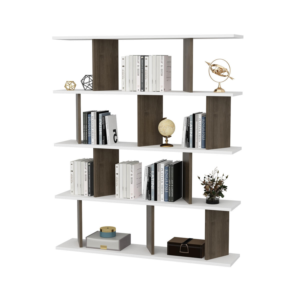 BÜCHERREGAL Grace Weiß Walnussbraun - Weiß/Braun, Holzwerkstoff (120/141/24.6cm) - Decorotika
