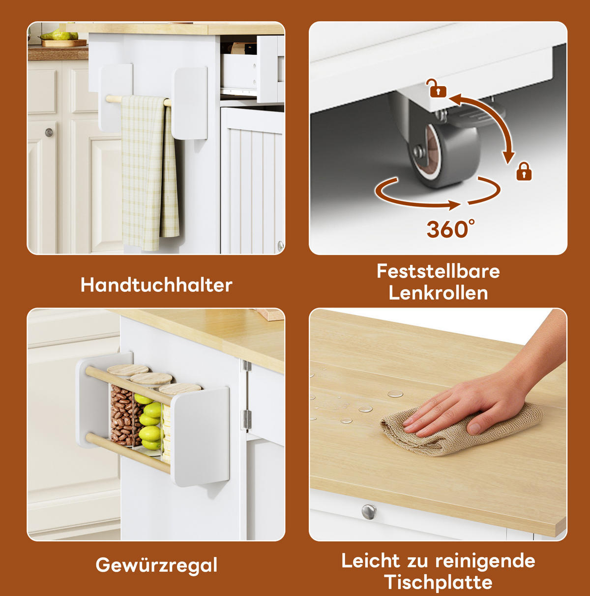KÜCHENINSEL mit klappbarer Arbeitsplatte 120 x 70 (45+25) x 92 cm Natural White - Naturfarben, Holz (70/92/120cm) - Beauniv