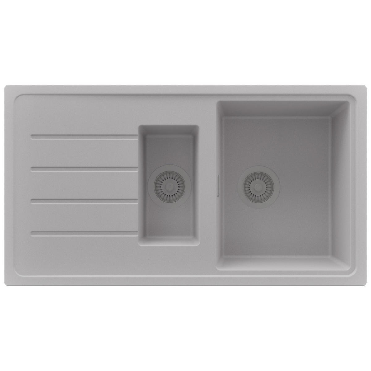 SPÜLBECKEN Kopenhagen Duo, 2-er set Grau 90/50 cm 1,5 Becken + Ablauf-Set ab 60er Unterschrank - Grau, Kunststoff (90/19/50cm) - Primagran