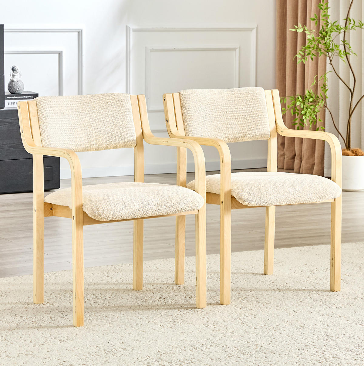 ESSZIMMERSTUHL 2er-Set mit Armlehne aus Bugholz Weiß - Weiß, Holz (45.5/77/53cm) - Meubliv