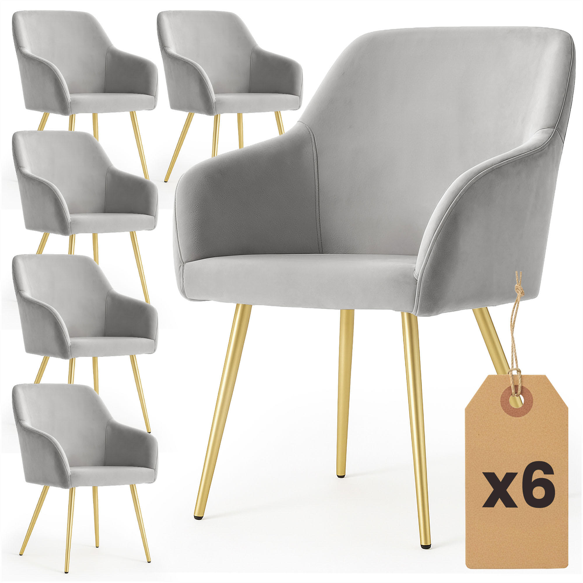 RAUMHIRSCH FURNITURE ČALOUNĚNÁ ŽIDLE, sada 6 ks, kovové nohy, šedá, zlatá 54,5/83/58